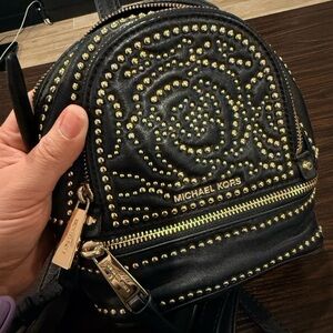 Michael Kors Black Mini Backpack with Gold Studs